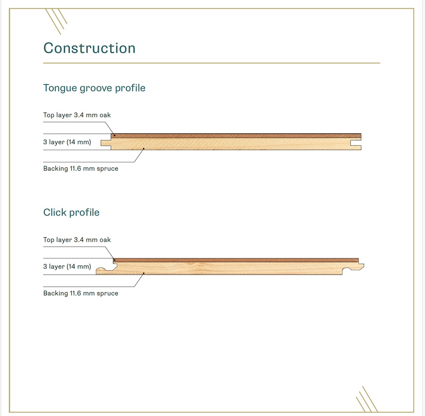 3 laayer oak parquet construction &mdash; solid oak wear layer bonded to a spruce &mdash; PerfektoWood