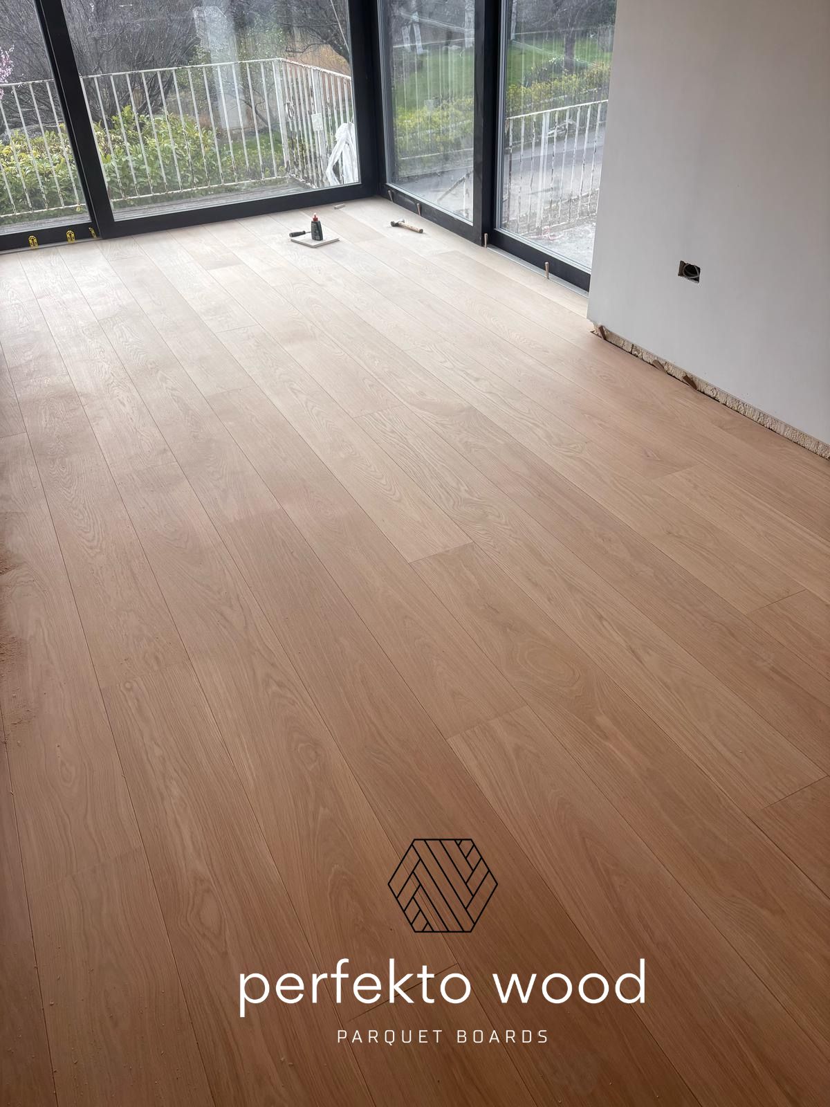 Wide engineered oak boards 15x240mm Select grade unfinished — Dublin Ireland residential project, PerfektoWood Lithuania