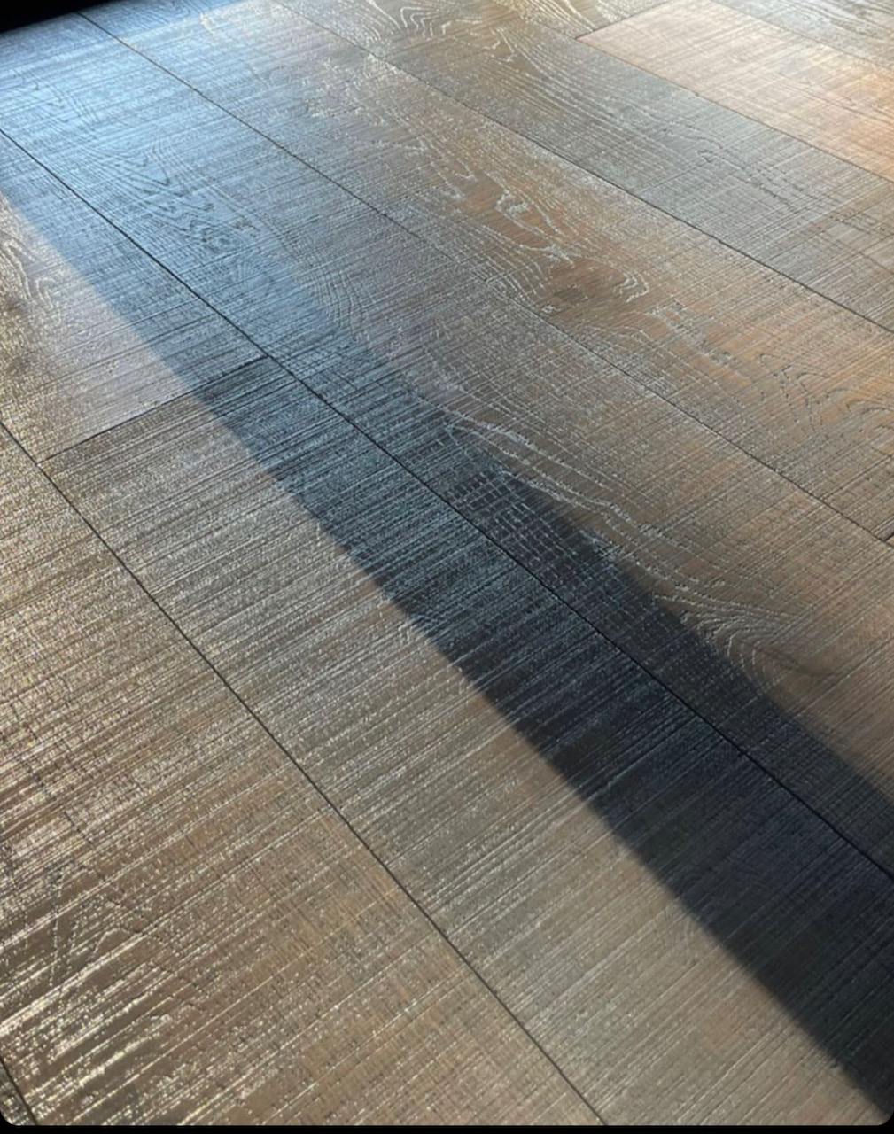 Grey Shadow engineered oak parquet — deep cool grey tone, sawn marks finish, PerfektoWood Lithuania