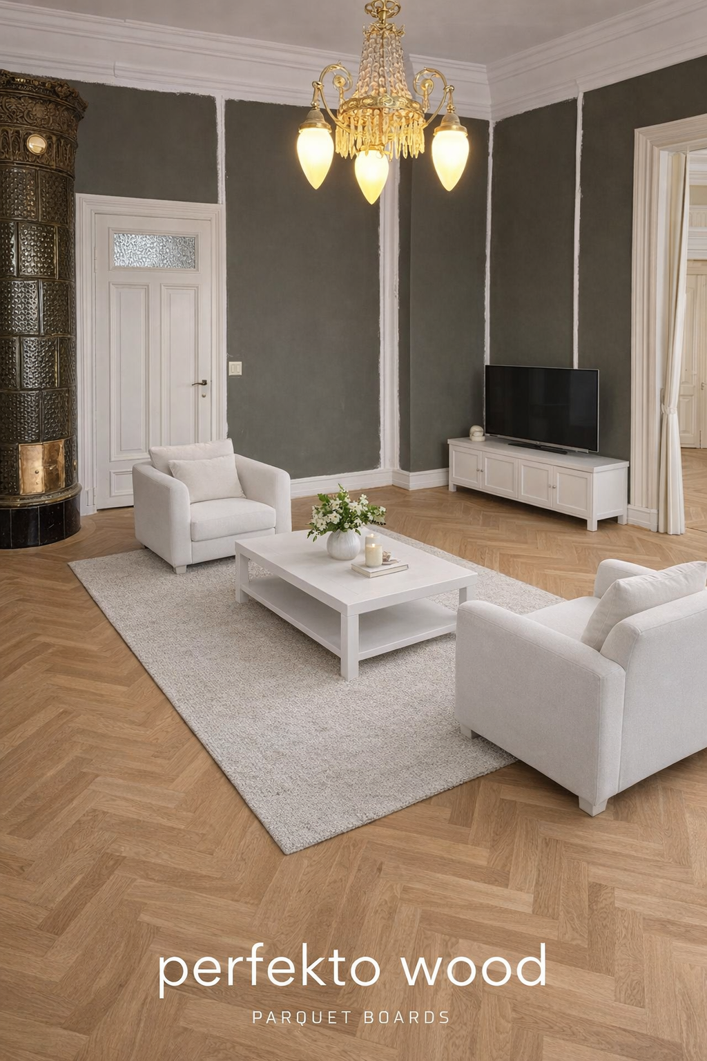 Massiv fiskbensparkett i ek Select 16x70x350 mm — Oslo, Norge, PerfektoWood